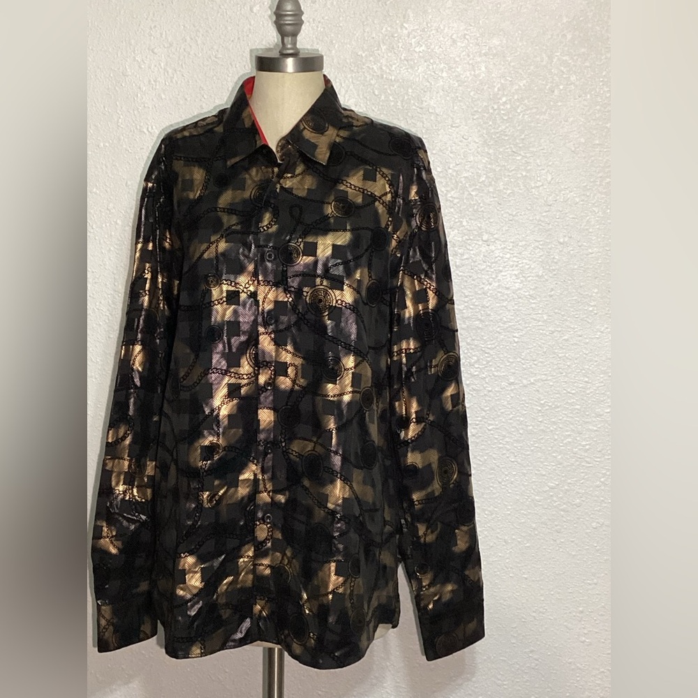 Albertini Black and Gold Patterned dress Shirt XL